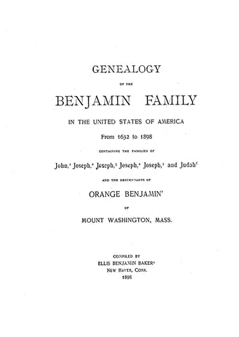 BENJAMIN: Genealogy of the Benjamin Family in US