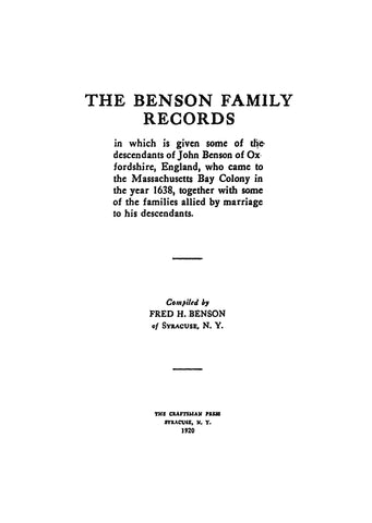 Benson Family Records