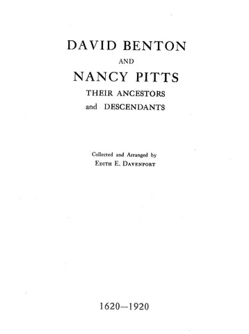 BENTON: David Benton & Nancy Pitts, Their Ancestors & Descendants
