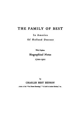 BEST: The Family of Best in America of Holland Descent
