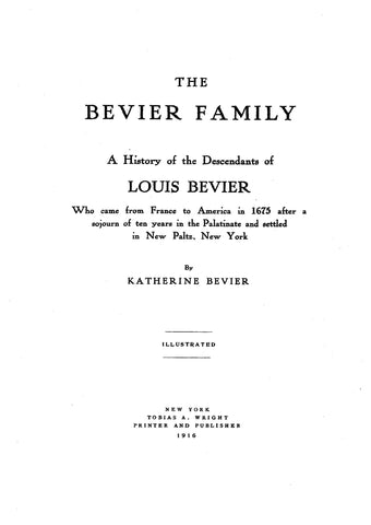 BEVIER Family, History of the Descendants of Louis Bevier