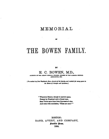 BOWEN: Memorial of the Bowen family