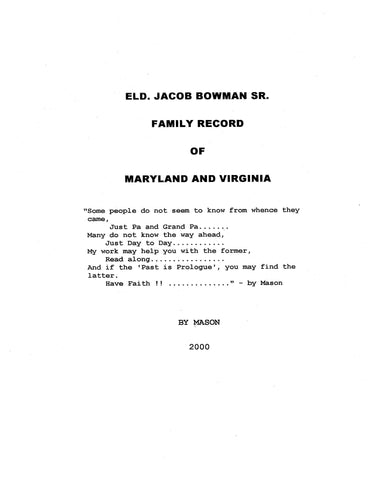 BOWMAN: Elder Jacob Bowman family record