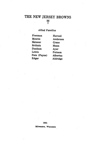 BROWN: The New Jersey Browns & Allied Families. 1931