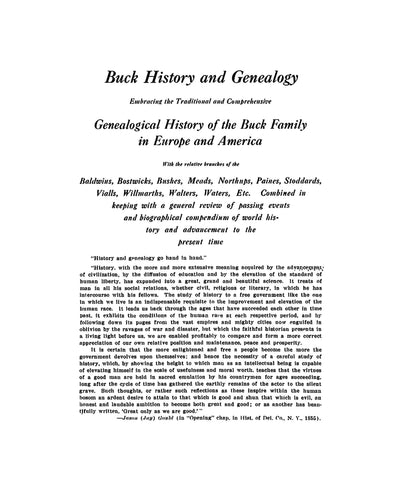 BUCK History and Genealogy, Genealogical history of the Buck family in Europe and America. 1917