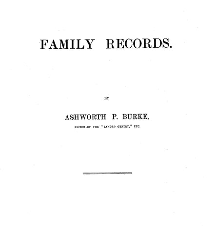 ENGLAND: BURKE'S FAMILY RECORDS. (Hardcover) 1897