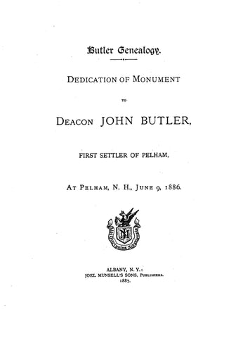 BUTLER Genealogy; Dedication of the Monument to Deacon John Butler, Pelham, NH, 1886