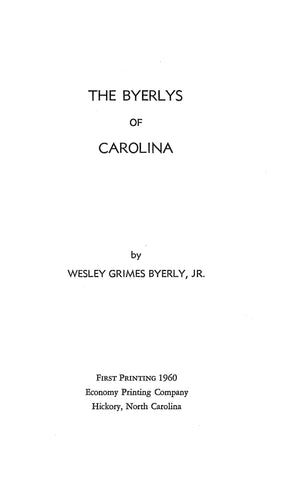 BYERLY: The Byerlys of Carolina 1960