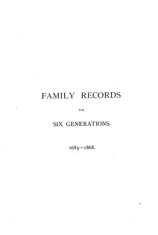 Bourdoux Family Records for Six Generations 1685-1868