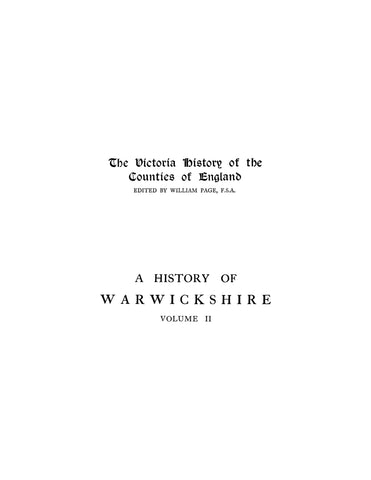 ENGLAND WARWICKSHIRE: The Victoria History of the Counties of England: A History of Warwickshire