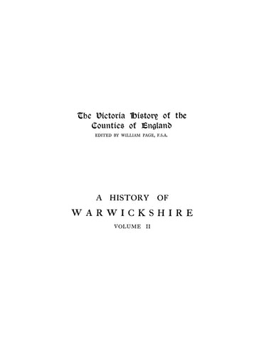 ENGLAND WARWICKSHIRE: The Victoria History of the Counties of England: A History of Warwickshire