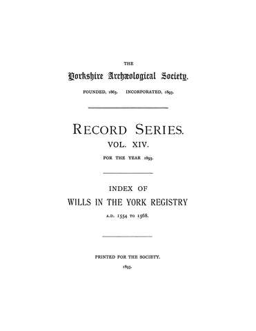 ENGLAND YORK: Index of Wills in the York Registry