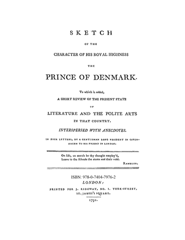 ICE: Sketch of the Character of his Royal Highness the Prince of Denmark (Softcover)