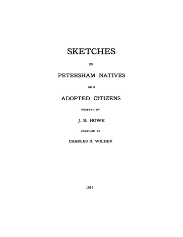 MA Petersham: Sketches of Petersham Natives and Adopted Citizens