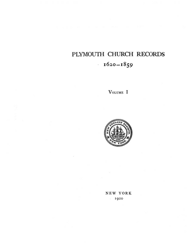 MA Plymouth: Plymouth Church Records 1620-1859