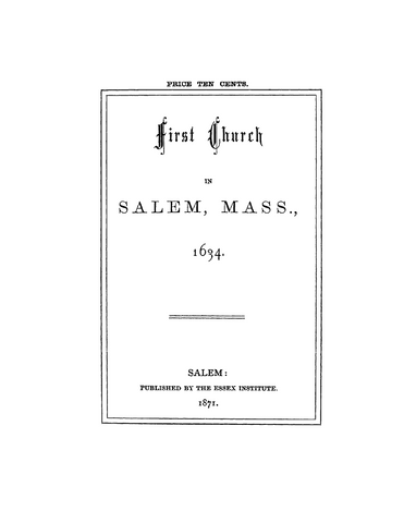 Salem, MA: Firch Church in Salem, Mass 1634 (Softcover)