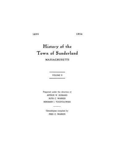 Sunderland, MA: History of the Town of Sunderland, Massachusetts 1899-1954