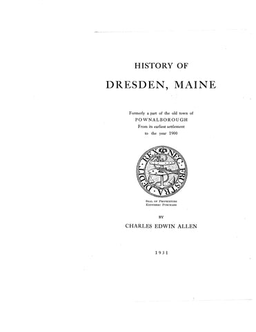 DRESDEN, ME: History of Dresden, Maine 1931 (Hardcover)