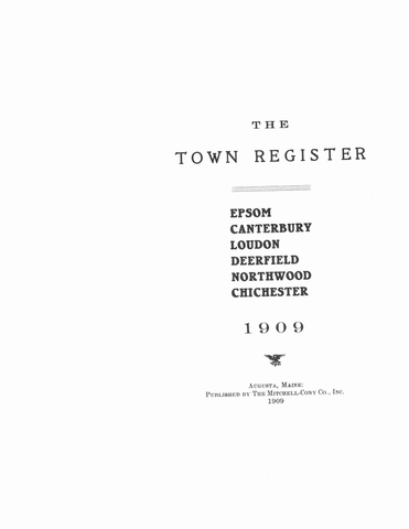 EPSOM, NH: The Town Register of Epsom, Canterbury, Loudon, Deerfield, Northwood, Chichester