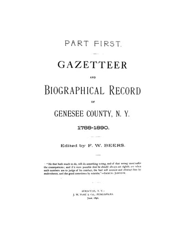 GENESEE, NY: Gazetteer and Biographical Record of Genesee County, NY 1788-1890 (Hardcover)