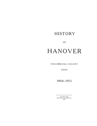 HANOVER, OH: History of Hanover, Columbiana County, Ohio 1804-1913 (Softcover)