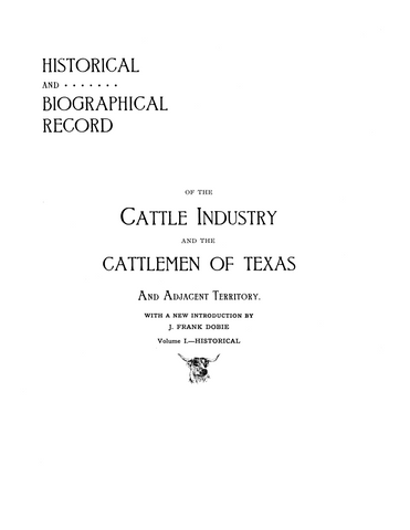 TX: The Cattle Industry of Texas and Adjacent Territories