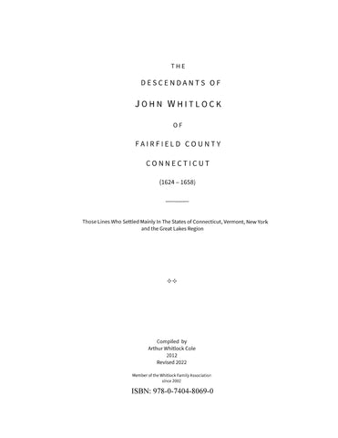 WHITLOCK: The Descendants of John Whitlock of Fairfield County, Connecticut (1624-1658)