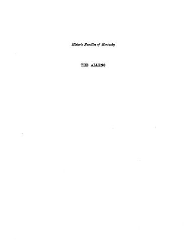 Historic Families of Kentucky: The Allens