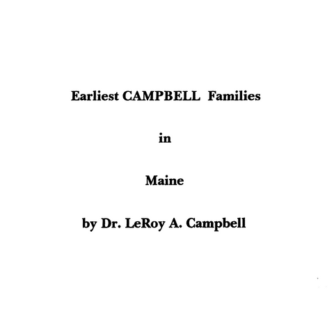 Campbell: Earliest Campbell Families in Maine 1948 (Softcover)