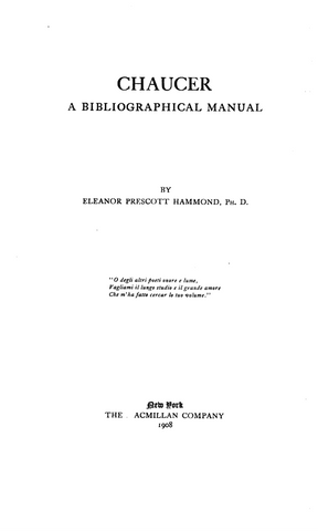 Chaucer: A Bibliographical Manual