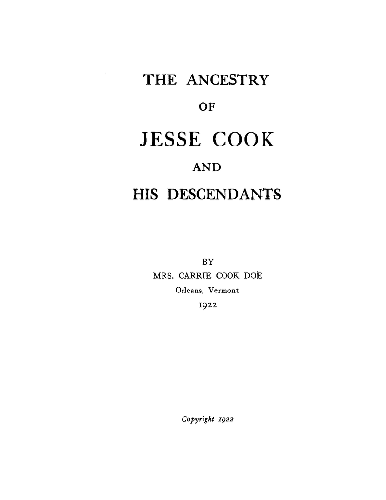 COOK: The Ancestry of Jesse Cook and his Descendants (Softcover) 1922 ...