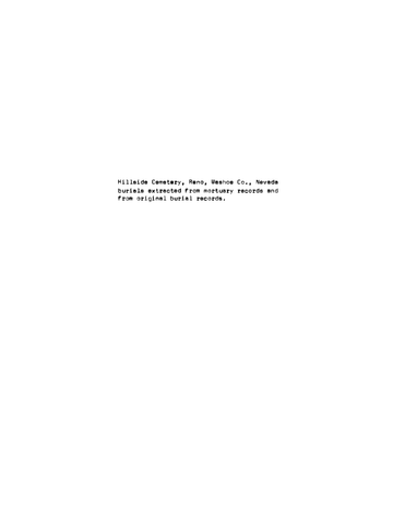 Reno, NV: Hillside Cemetery, Reno, Washoe Co, Nevada Burials  (Softcover)
