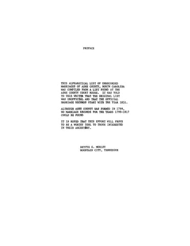 ASHE, NC: Marriage Records from 1851 (Softcover)