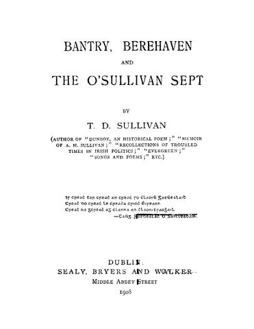 O'SULLIVAN: Bantry, Berehaven and the O'Sullivan Sept (Softcover)