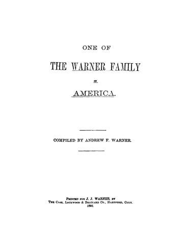 WARNER: One of the Warner Family in America (Softcover)