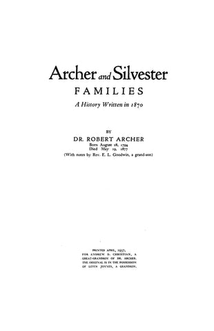 ARCHER - Sylvester Families: A History Written in 1870