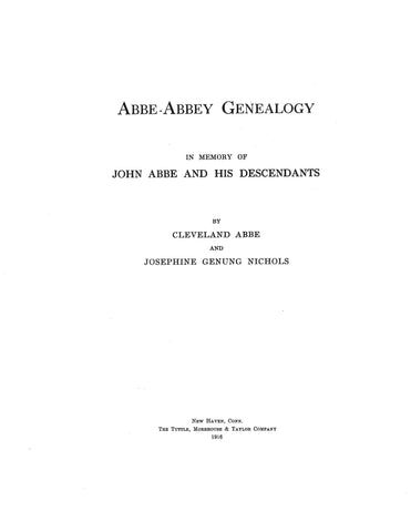 Abbey Genealogy, In Memory of John Abbe and His Descendants