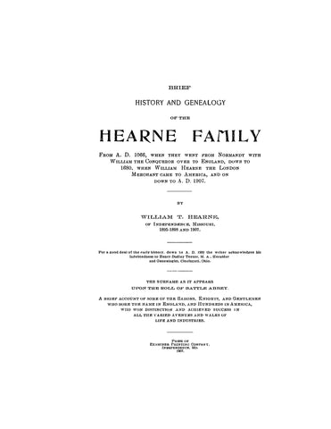 HEARNE: Brief History and Genealogy of the Hearne Family 1907