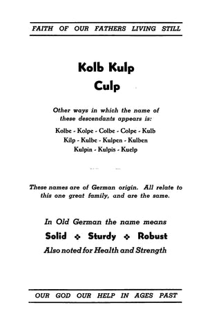 KOLB - KULP - CULP Family