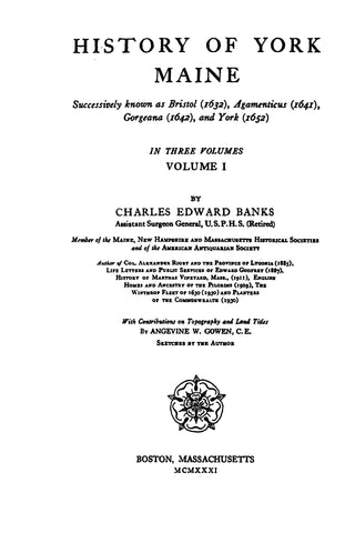 YORK, ME:  HISTORY OF YORK MAINE-1931, VOLUME 1
