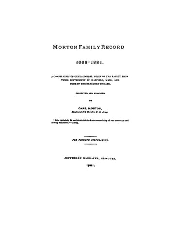 MORTON Family Record from 1668-1881 (Settled Hatfield, MA)