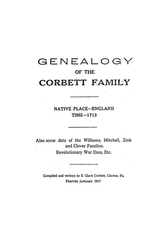 CORBETT: Genealogy of the Corbett Family 1917