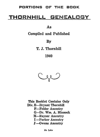 THORNHILL: Portions of the Book "Thornhill Genealogy" (Softcover Booklet)