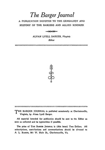 Barger Journal; Bargers & Allied kindred (Volume I only)