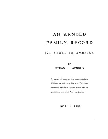 ARNOLD Family Record: 323 Years in America