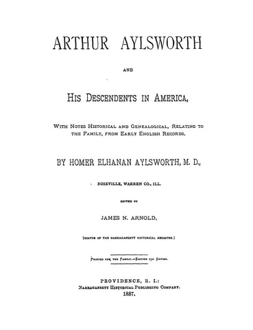 AYLSWORTH: Arthur Aylsworth & His Descendants in America