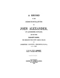 ALEXANDER: Record of the Descendants of John Alexander of Lanarkshire, Scotland, & His Wife Margaret Glasson, Who Emigrated from Co. Armagh, Ireland