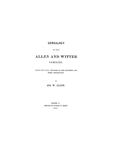 ALLEN: Genealogy of the Allen & Witter Family & Their Descendants