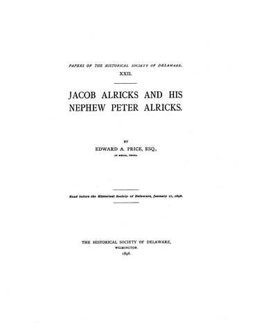 ALRICKS: Jacob Alricks & His Nephew Peter Alricks