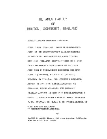 AMES: The Ames Family of Bruton, Somerset, England.